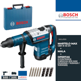 Martelo Perfurador Bosch Profissional GBH 8-45 DV + 5 Ponteiros + 3 Brocas + Mala