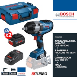 Aparafusadora Impacto Bosch Profissional GDS 18V-1000 + 2 Baterias ProCore 5.5Ah + Carregador + Mala (06019J8303)