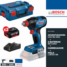 Aparafusadora Impacto Bosch Profissional GDX 18V-210 C + 2 Baterias 5.0Ah + Carregador + Mala (06019J0202)