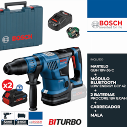 Martelo Perfurador Bosch Profissional SDS-Max GBH 18V-36 C + 2 Baterias ProCore 8.0Ah + Carregador + Mala (0611915002)