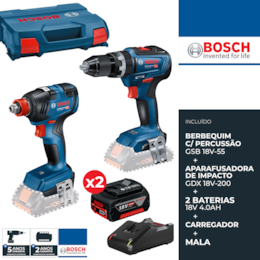 Kit Bosch Profissional Berbequim c/ Percussão GSB 18V-55 +  Aparafusadora Impacto GDX 18V-200 + 2 Baterias 4.0Ah + Carregador + Mala (06019J2208)
