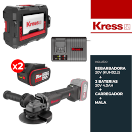Rebarbadora Kress Profissional 20V 115MM (KUH02.2) + 2 Baterias 20V 4.0Ah + Carregador + Mala