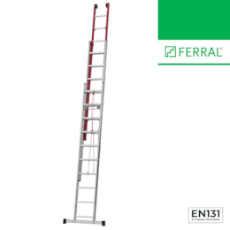 Escada Alumínio/Fibra Tripla Ferral Electra c/ Corda 3x10 Degraus - 2.88+2.88+2.88MT