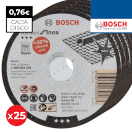Disco Bosch Corte Rápido Standard p/ Inox 115MMx1MM - 25UNI (2608603169)