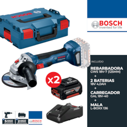 Rebarbadora Bosch Profissional GWS 18V-7 125MM + 2 Baterias 4.0 Ah + Carregador + Mala (06019H9005)