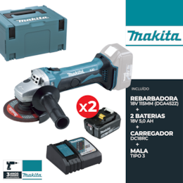 Rebarbadora Makita 18V 115MM (DGA452) + 2 Baterias 5.0Ah + Carregador + Mala