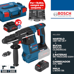 Martelo Perfurador Bosch Profissional SDS-Plus GBH 18V-26 F + 2 Baterias 5.5Ah ProCore + Carregador + Mala (061191000F)