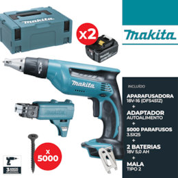 Aparafusadora p/ Gesso Cartonado Makita 18V (DFS451) + Auto Alimentador + 5000 Parafusos + 2 Baterias 18V 5.0Ah + Carregador + Mala