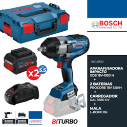 Aparafusadora Impacto Bosch Profissional GDS 18V-1050 H + 2 Baterias ProCore 5.5Ah + Carregador + Mala (06019J8503)