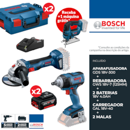 Aparafusadora Impacto Bosch Profissional GDS 18V-300 + 2 Baterias 4.0Ah +  Carregador + Mala