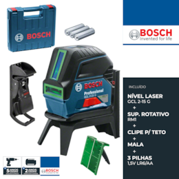Nível Laser Combinado Bosch GCL 2-15 G + Suporte de Parede + Suporte Rotativo + Mala (0601066J00)