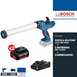 Pistola de Silicone Bosch Profissional GCG 18V-600 + 2 Baterias 4.0Ah + Carregador