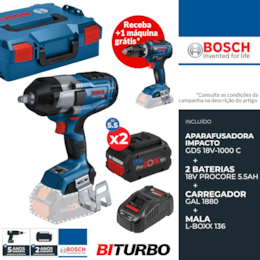 Aparafusadora Impacto Bosch Profissional GDS 18V-1000 + 2 Baterias ProCore 5.5Ah + Carregador + Mala (06019J8303)