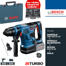 Martelo Perfurador Bosch Profissional GBH 18V-34 CF + Bucha SDS Plus + Mala (0611914001)