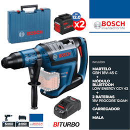 Martelo Perfurador Bosch Profissional SDS-Max GBH 18V-45 C + 2 Baterias ProCore 12.0Ah + Carregador + Mala (0611913002)