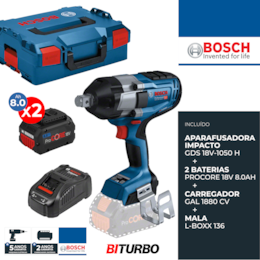 Aparafusadora Impacto Bosch Profissional GDS 18 V-1050 H + 2 Baterias ProCore 18V 8.0Ah + Carregador + Mala (06019J8502)