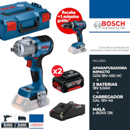 Aparafusadora Impacto Bosch Profissional GDS 18V-450 HC + 2 Baterias 5.0AH + Carregador + Mala (06019K4003)