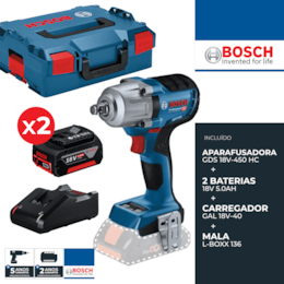 Aparafusadora Impacto Bosch Profissional GDS 18V-450 HC + 2 Baterias 5.0AH + Carregador + Mala (06019K4003)