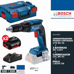 Aparafusadora p/ Gesso Cartonado Bosch Profissional GTB 18V-45 + 2 Baterias 4.0Ah + Carregador + Mala