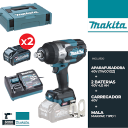 Aparafusadora Impacto Makita 40V (TW001GZ) +  2 Baterias 40V 4.0Ah + Carregador + Mala