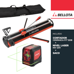 Cortador de Cerâmica Manual Bellota FIT 120B 1250MM + Nível Laser Linha Verde 20M + Saco