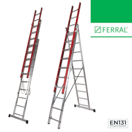 Escada Alumínio/Fibra Tripla Ferral Electra 3x10 Degraus - 2.88+2.88+2.88MT
