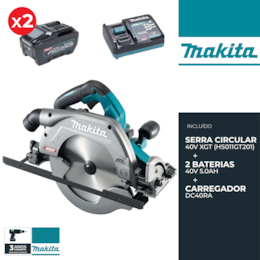 Serra Circular Makita 40V 270MM + 2 Baterias 40V 5.0Ah + Carregador (HS011GT201)