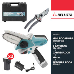 Kit Bellota Mini Podadora Smart 100 + 2 Baterias 1.5Ah + Carregador + Mala + Tesoura Poda (3604-21)