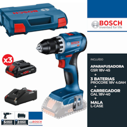 Aparafusadora Bosch Profissional GSR 145 8V-+ 3 Baterias ProCore 18V 4.0Ah + Carregador + Mala (0615A5002N)