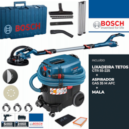 Kit Bosch Kit Bosch Lixadeira Tetos GTR 55-225 (06017D4000) + Aspirador GAS 35 M AFC c/ Limpeza Automática do Filtro - 35L (06019C3100) + Acessórios +Mala