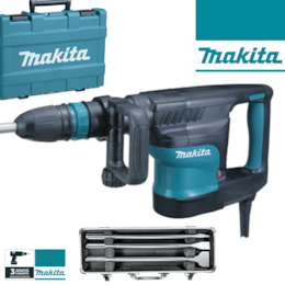 Martelo Demolidor Makita 7KG (HM1101C) + Kit de Demolição SDS-Max (D-42450) + Mala
