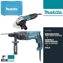 Kit Makita Martelo Perfurador 2KG-22 (HR2230) + Rebarbadora 720W 125MM (GA5030R) + Mala 