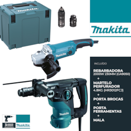 Kit Makita Martelo Perfurador 4.8KG (HR3012FCJ) + Rebarbadora 2000W 230MM (GA9050) + Mala