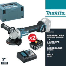 Rebarbadora Makita DGA454 18V 115MM + 2 Baterias 4.0Ah + Carregador + Mala (DGA454RMJ)