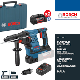 Martelo Perfurador Bosch Profissional SDS-Plus GBH 36 VF-Li Plus + 2 Baterias 6.0Ah + Carregador + Mala (061190700A)