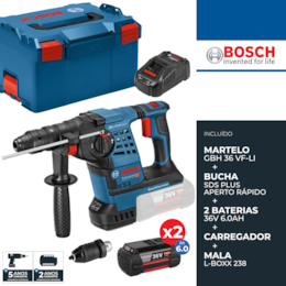 Martelo Perfurador Bosch Profissional SDS-Plus GBH 36 VF-Li Plus + 2 Baterias 6.0Ah + Carregador + Mala (061190700B)